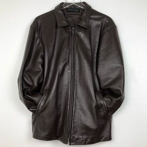 Kenneth Cole New York Brown Leather Lined Jacket Size Medium